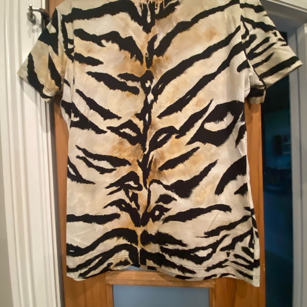 Roberto Cavalli Black and Tan Animal Print Top - Picture 4 of 5